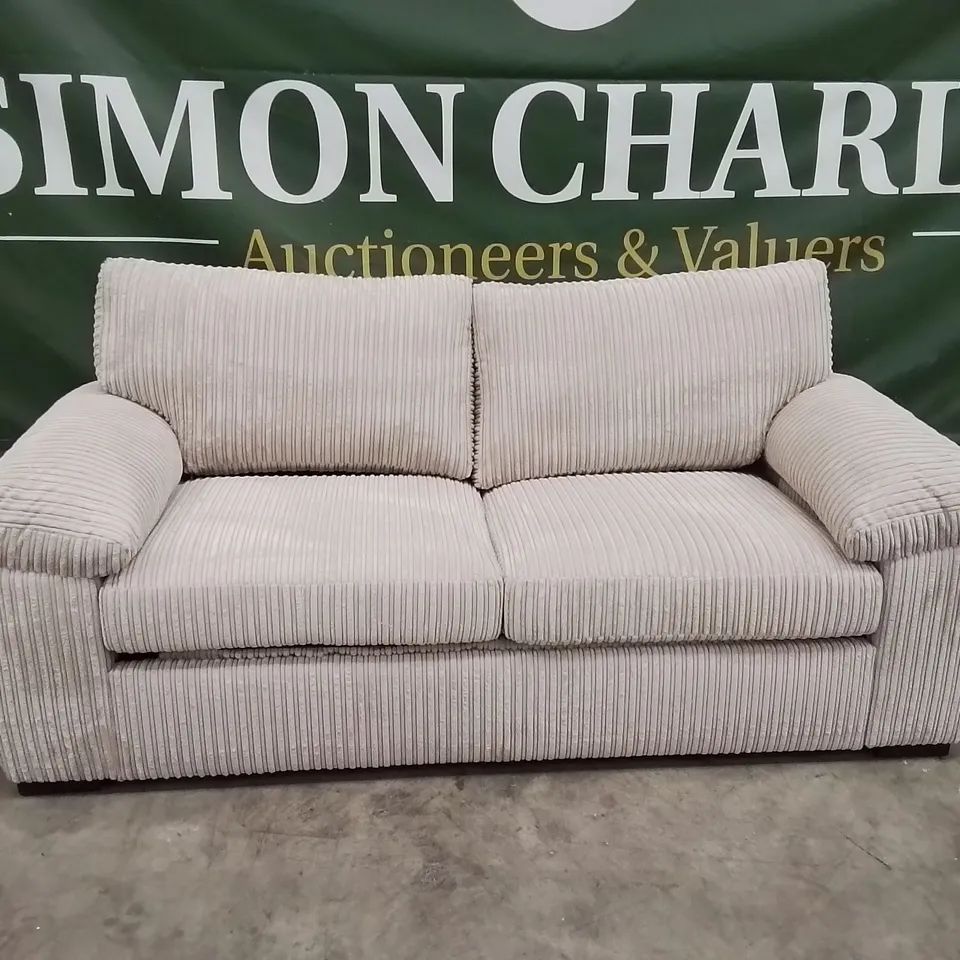 QUALITY DESIGNER CORDUROY FABRIC UPHOLSTERED CREAM SOFA