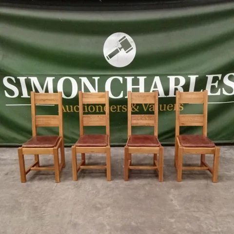 SET OF 4 DESIGNER SOLID WOOD DINING CHAIRS WITH LEATHER SEAT PAD