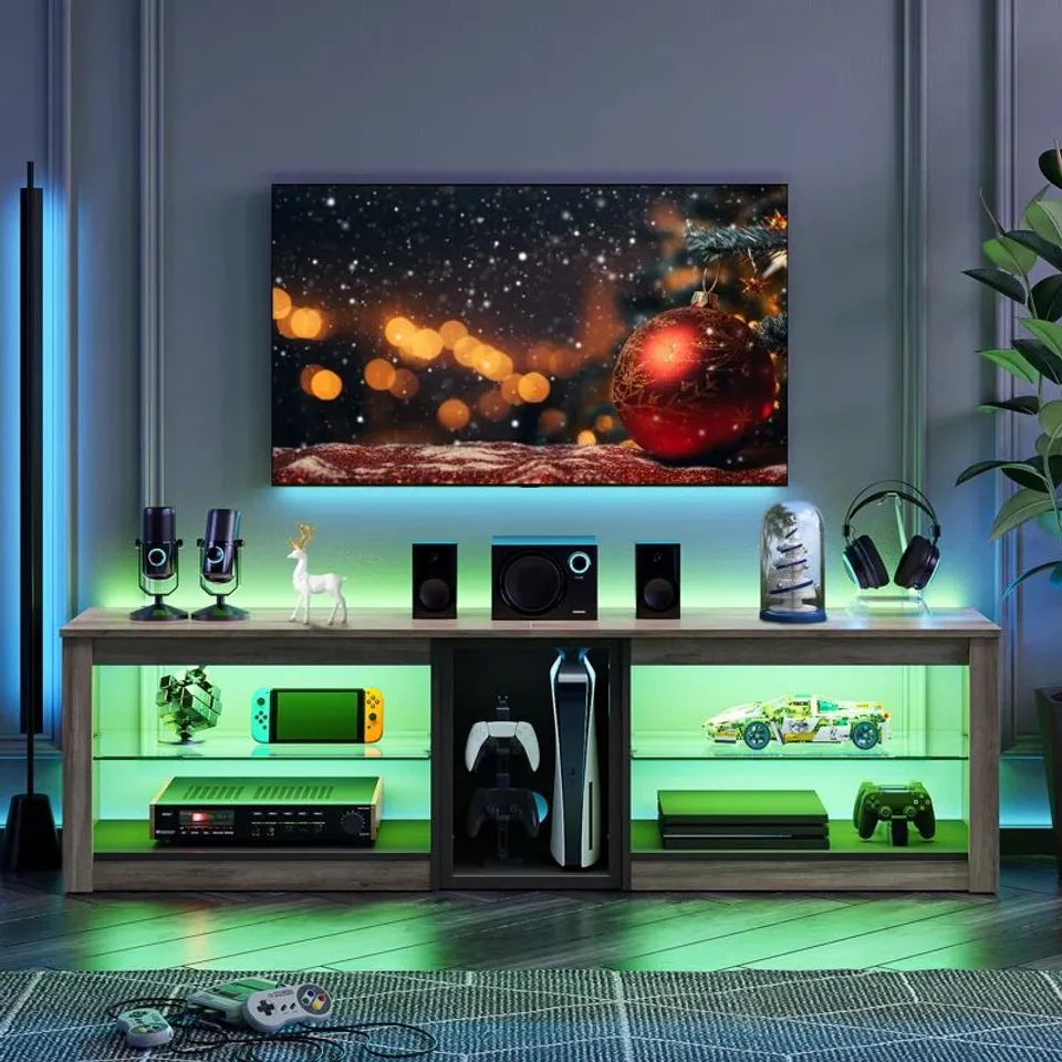 BOXED TV STAND FOR TVS UP TO 70 INCH, GAMING ENTERTAINMENT CENTER FOR PS5 - GREY 