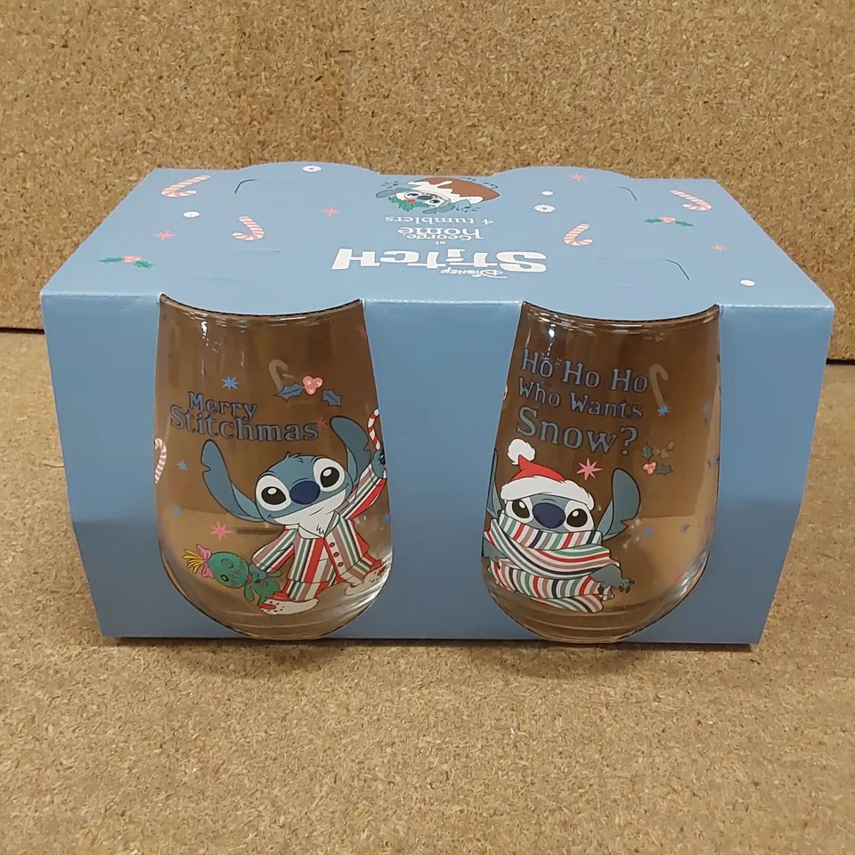 12 X DISNEY STITCH CHRISTMAS THEMED DRINKING TUMBLER SETS - 4 TUMBLERS PER SET (6 BOXES)