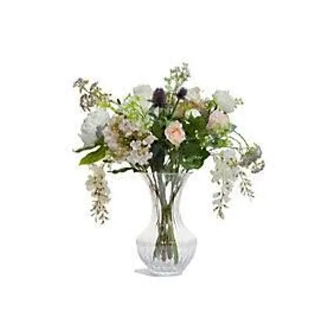 PEONY FAUX YELLOW AND WHITE FLOWERS IN GLASS JAR