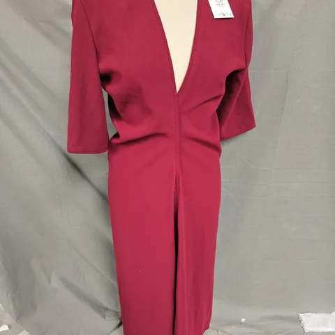 ZARA PLUNGE MIDI DRESS IN BURGUNDY SIZE M