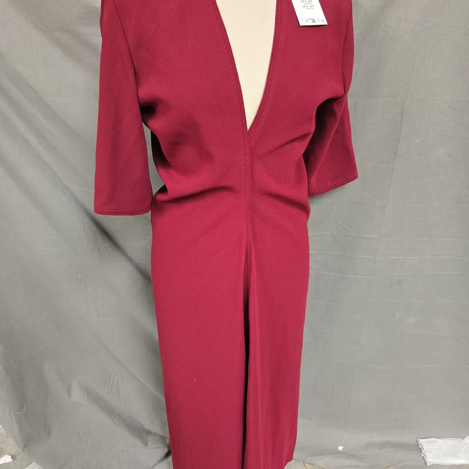 ZARA PLUNGE MIDI DRESS IN BURGUNDY SIZE M