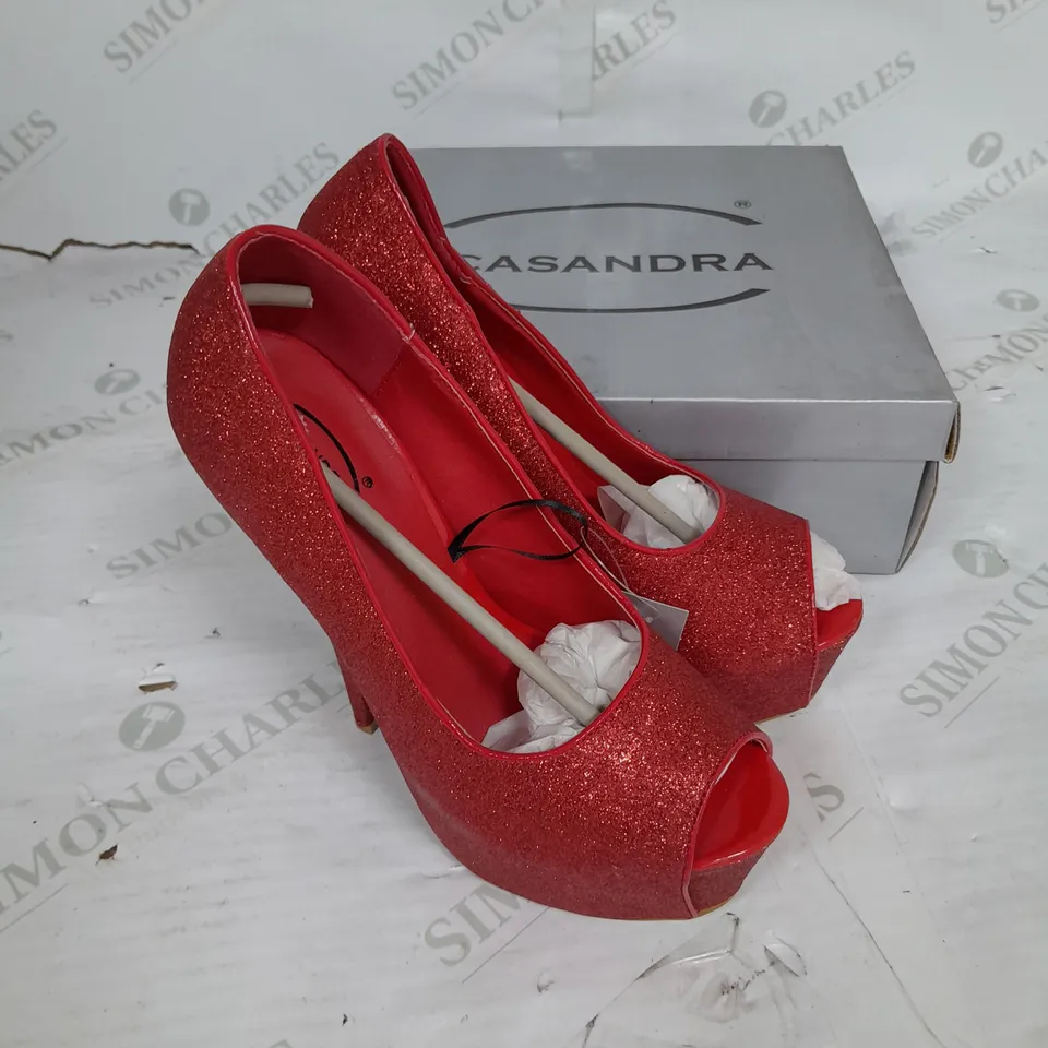 CASSANDRA  PLATFORM STILLETO HEEL IN RED GLITTER SIZE 5