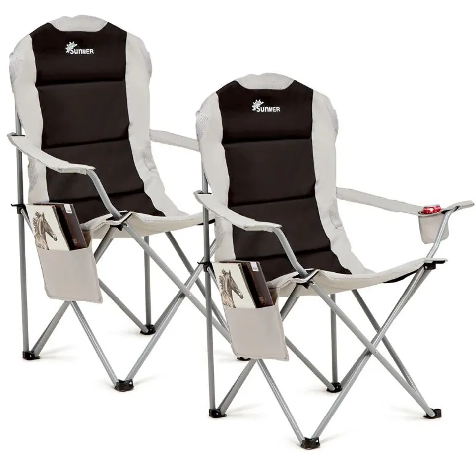 BOXED PAIR OF ARLEYNE PADDED CAMPING CHAIRS BLACK AND GREY (1 BOX)