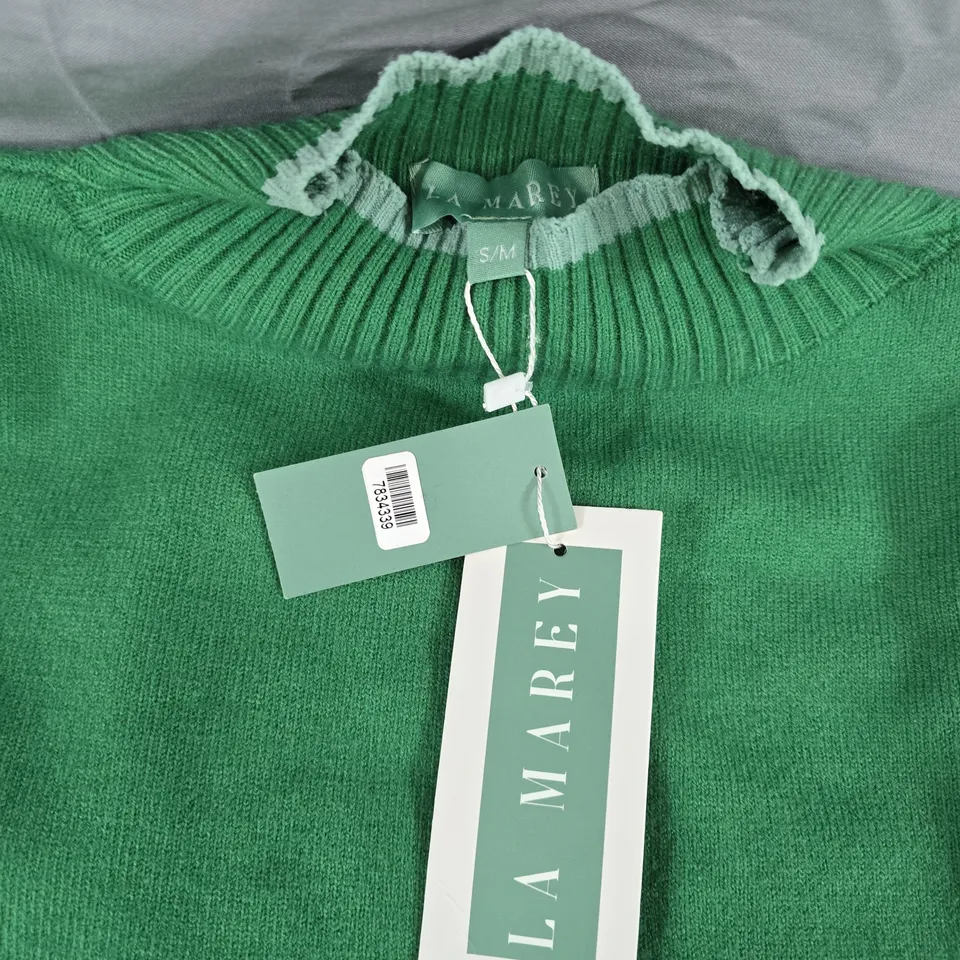 LA MAREY GREEN KNIT JUMPER – WOMEN'S, SIZE S/M, WITH PATCH POCKETS