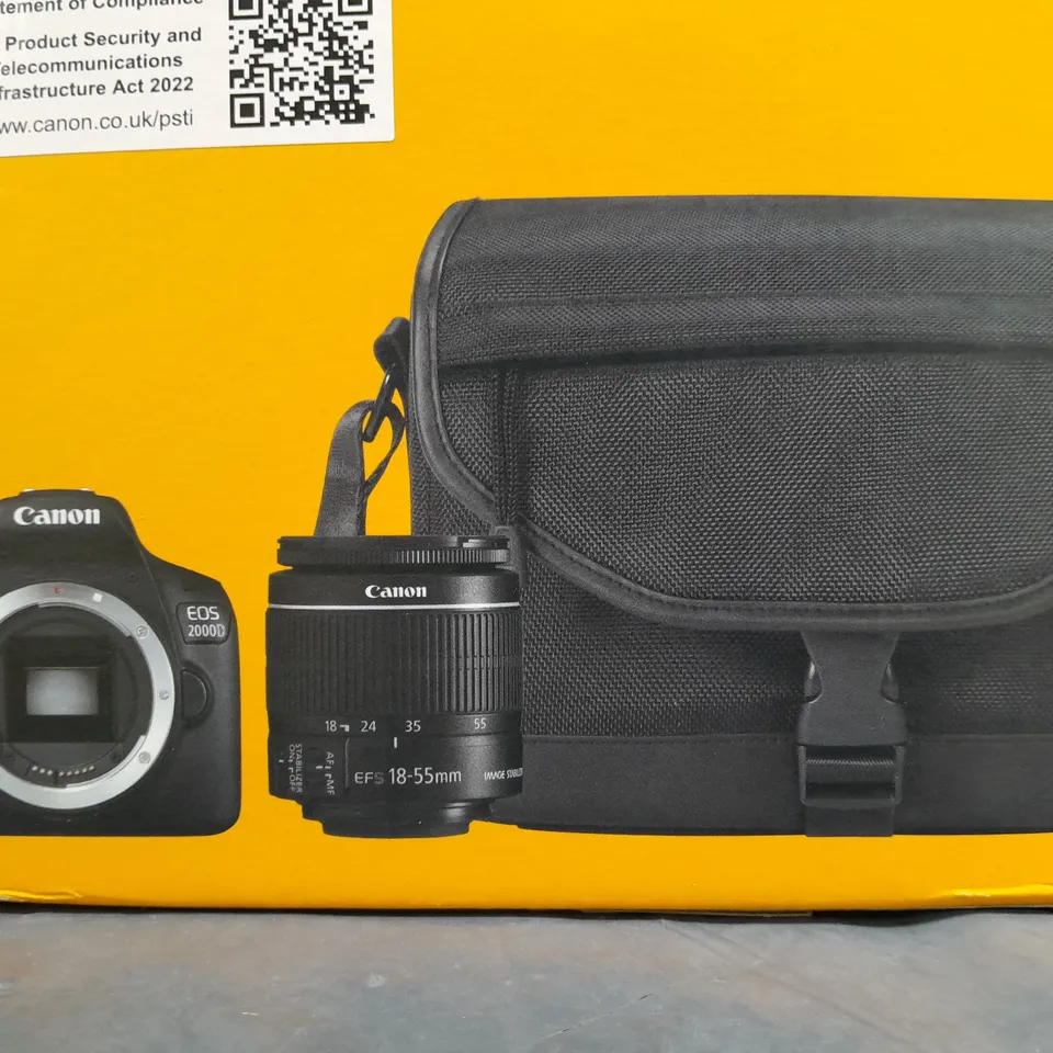 BOXED EOS 2000D DSLR CAMERA + EF-S 18-55MM IS LENS + SB130 SHOULDER BAG + 16GB MEMORY CARD KIT - BLACK