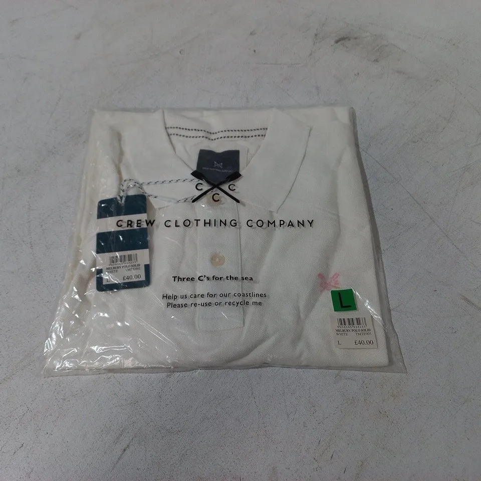 BAGGED CREW CLOTHING COMPANY MELBURY POLO SHIRT IN WHITE - L
