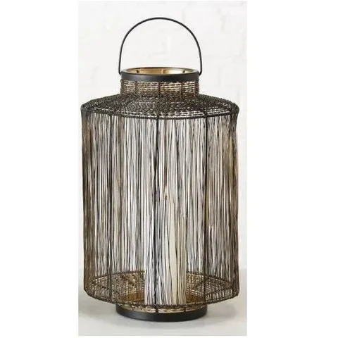 BOXED BOLTZE SAMOA IRON CANDLE HOLDER LANTERN H33 X D21CM, BLACK AND GOLD
