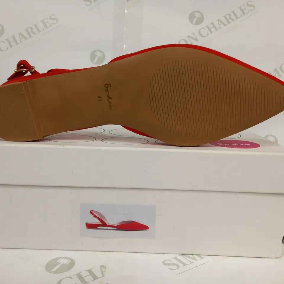 BOXED PAIR OF BODEN CECELIA SLINGBACK FLATS IN RED EU SIZE 41