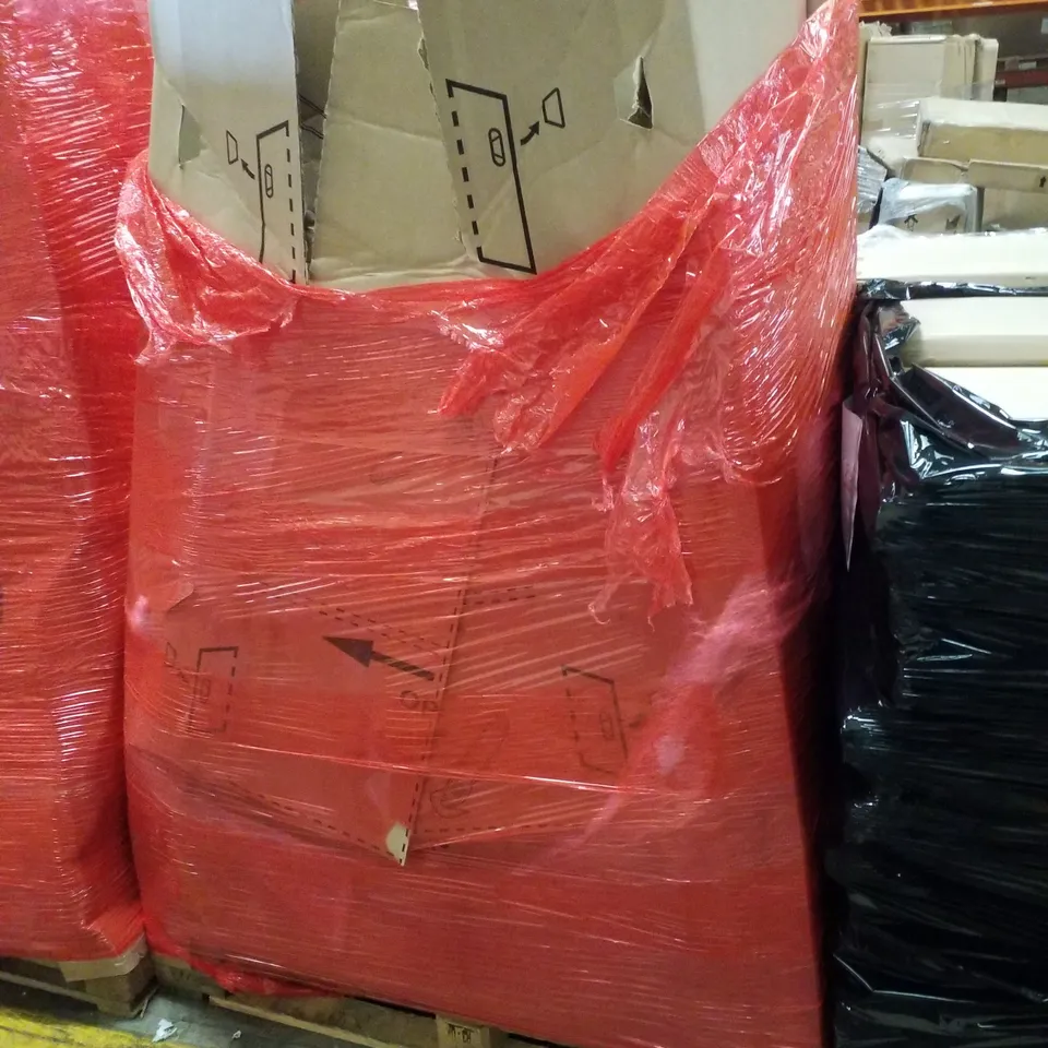 PALLET CONTAINING ASSORTED PRODUCTS INCLUDING LAWN LEVELLING RAKE, SELF ADHESIVE FLOOR TILES, BIKE TRAINER STAND & ENCLOSED TRAMPOLINE