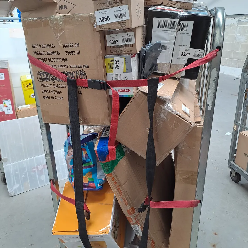 CAGE OF ASSORTED ITEMS TOO INCLUDE LEGO CITY SET , TOMMY HILFIGER WATCH , JUICE DISPENSER , ETC 