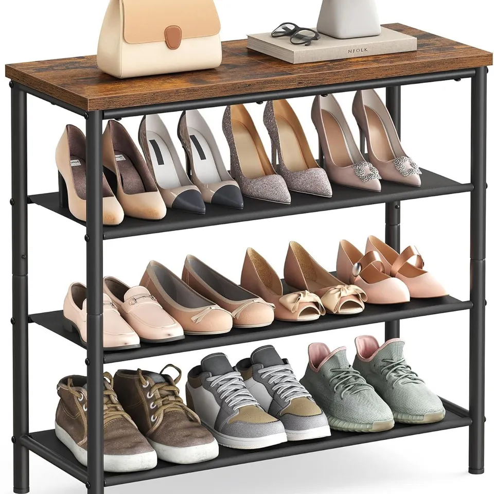 BOXED SONGMICS 5-TIER SHOE RACK, METAL SHOE SHELF, OXFORD FABRIC SHELVES - BROWN/BLACK