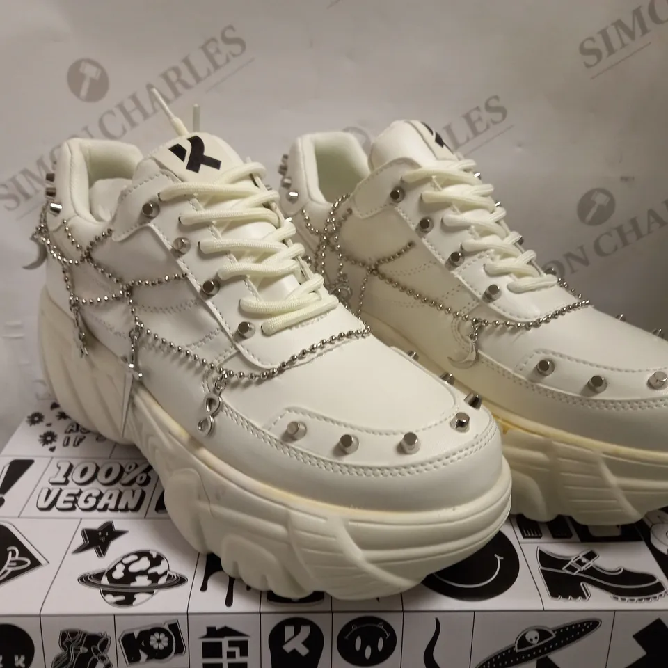 KOI VEGAN JINX WHITE MYSTIC CHARM TRAINERS - SIZE 6