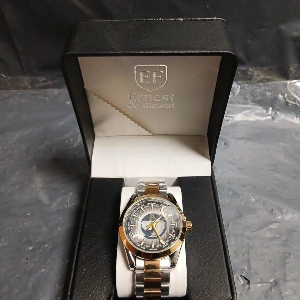 MENS ERNEST FERDINAND WATCH – GLOBAL DIAL – STAINLESS STEEL STRAP