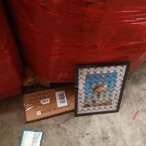 PALLET OF ASSORTED ITEMS INCLUDING - PAPER CUT, PHONE CHARGER, PICTURE FRAME