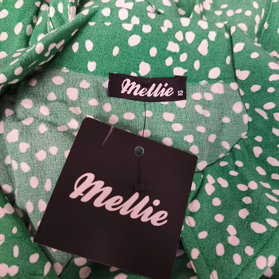 MELLIE GREEN POLKA DOT LONG SLEEVE MIDAXI DRESS WITH OPEN BACK, UK SIZE 12