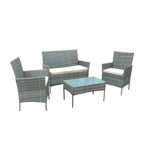 BOXED 4PCS IRON&RATTAN KD SOFA SET GREY