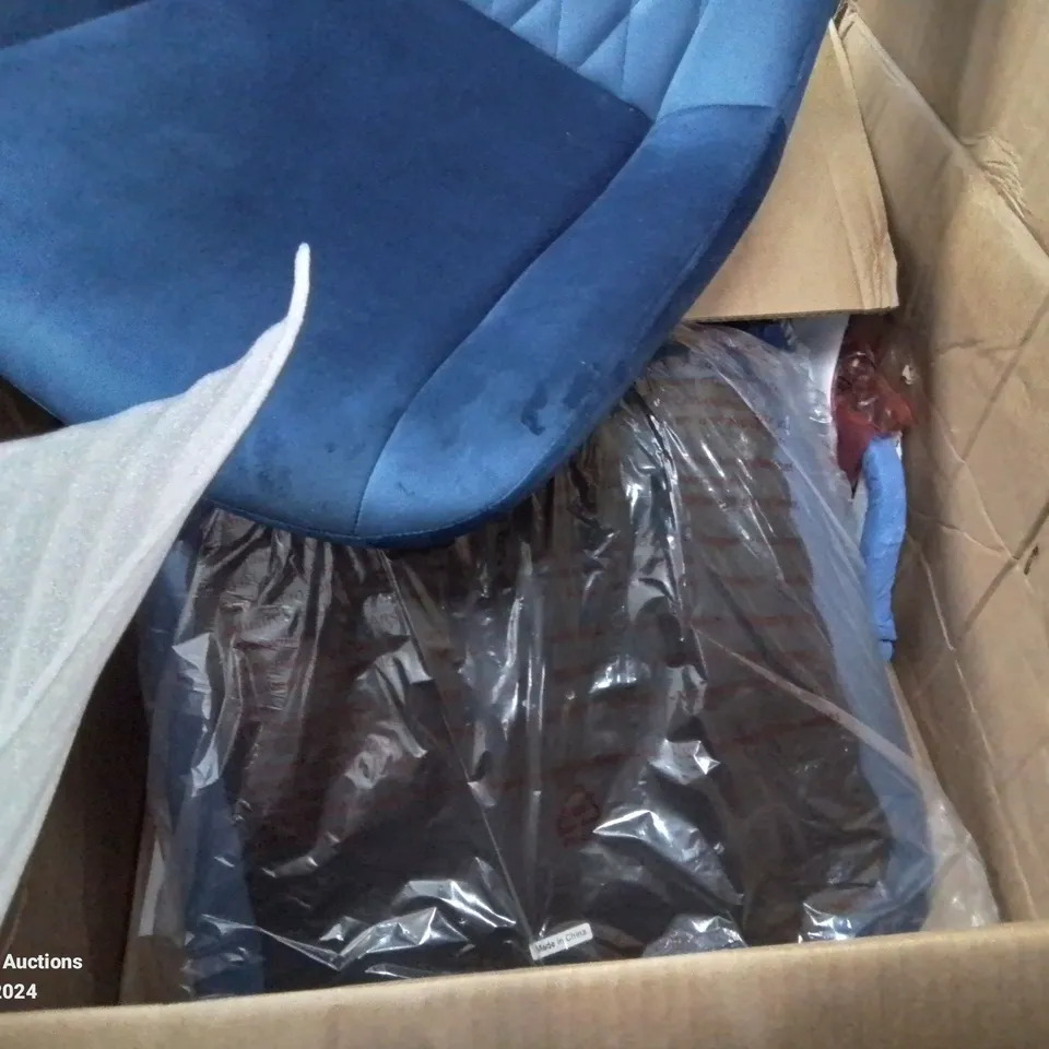 BOXED PAIR OF BLUE DESIGNER FABRIC UPHOLSTERED DINING/SIDE CHAIRS 