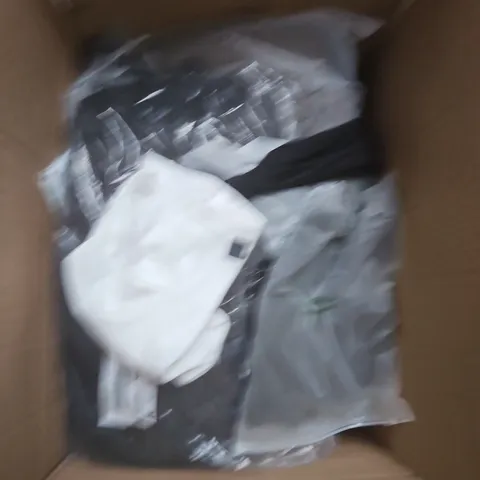 LARGE BOX OF APPROXIMATELY 25 ASSORTED CLOTHING ITEMS IN VARIOUS COLOURS, STYLES AND SIZES - COLLECTION ONLY