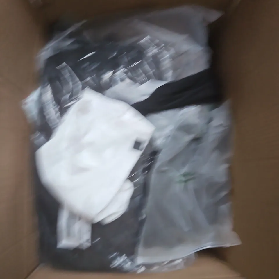 LARGE BOX OF APPROXIMATELY 25 ASSORTED CLOTHING ITEMS IN VARIOUS COLOURS, STYLES AND SIZES - COLLECTION ONLY