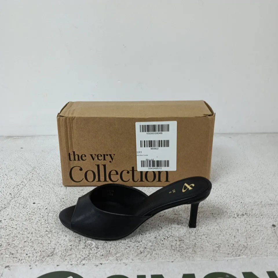 THE VERY COLLECTION HEELED MULE SANDAL - BLACK SIZE UK 6