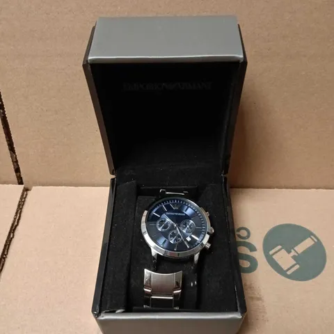 BOXED EMPORIO ARMANI CHRONOGRAPH WATCH WITH NAVY FACE