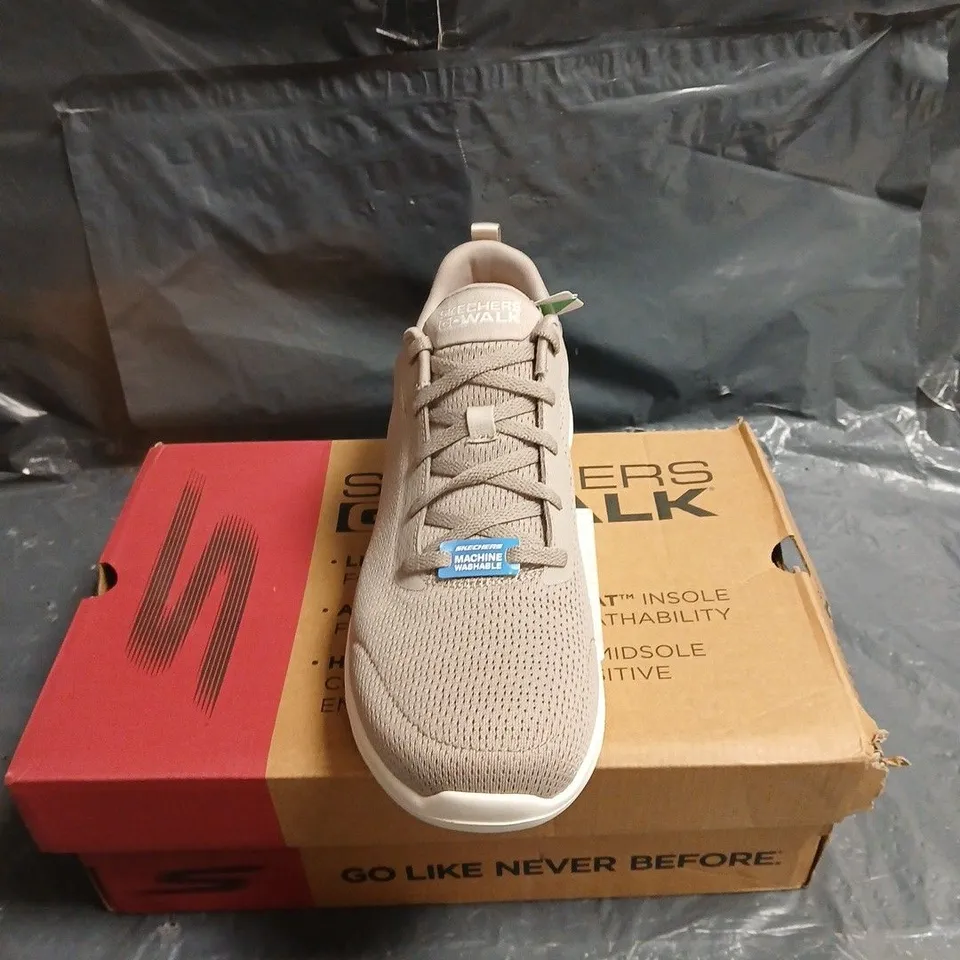 SKECHERS GO WALK SHOES – TAUPE KNIT UPPER, BOXED UK 8