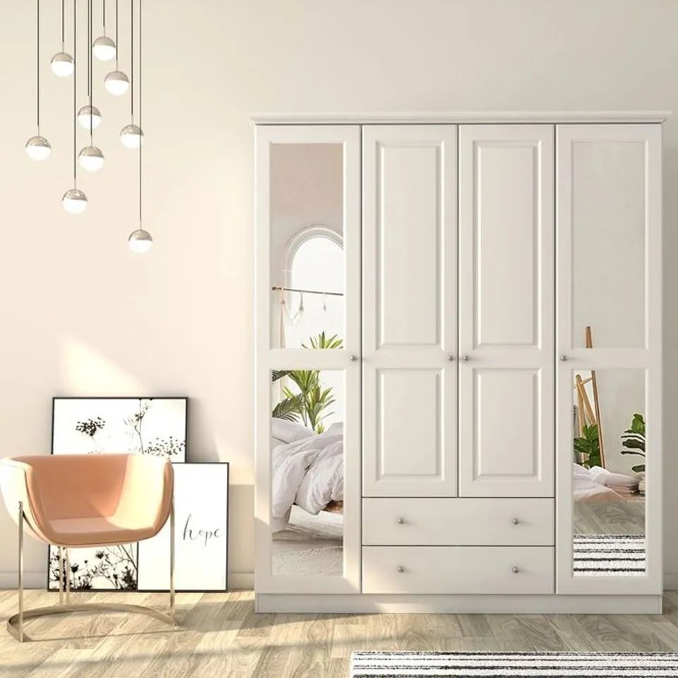 BRAND NEW BOXED VIVENSE MYRA 4 DOOR WARDROBE - WHITE (3 BOXES)