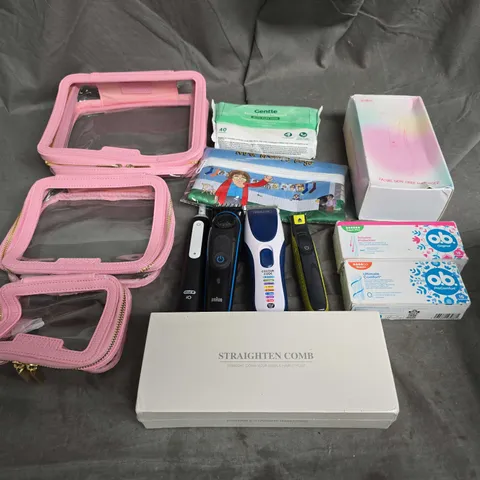 APPROXIMATELY 12 ASSORTED HEALTH & BEAUTY PRODUCTS TO INCLUDE SHAVERS, MAKEUP ORGANISERS, AND STRAIGHTEN COMB ETC.