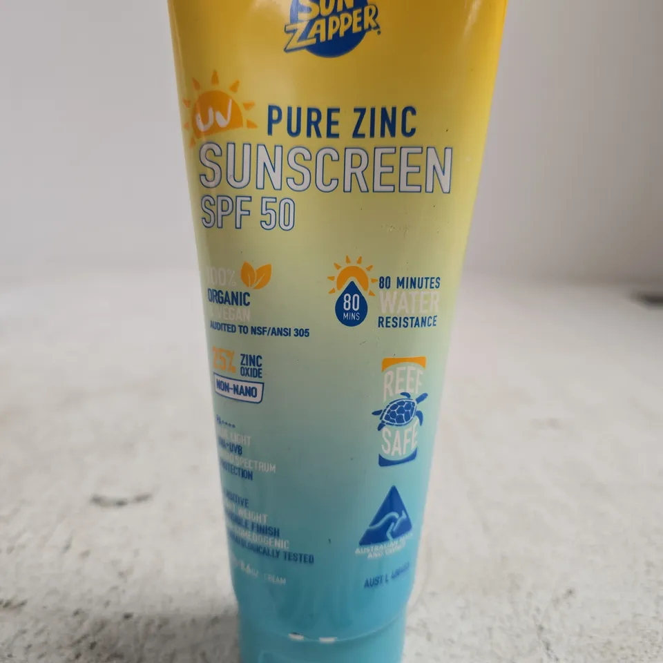 SUN ZAPPER PURE ZINC SUNSCREEN SPF50 – REEF SAFE, WATER RESISTANT 80 MINUTES, 100% ZINC OXIDE