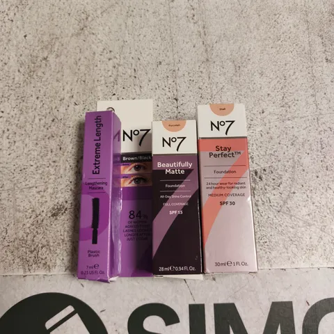 NO7 COSMETICS SET: EXTREME LENGTH MASCARA + BEAUTIFULLY MATTE FOUNDATION + STAY PERFECT FOUNDATION (SPF30)