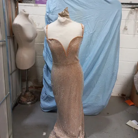 OH POLLY EMBELLISHED MESH EVENING GOWN UK 8 (USA 4)