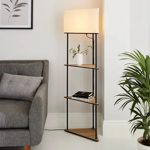 BOXED ELEMENTS ELEMENT SUNDS CORNER SHELVED FLOOR LAMP LIGHT WOOD
