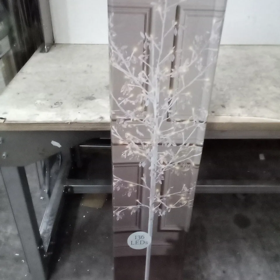 BOXED 180CM FROSTED JEWELLED WHITE LEAF TREE