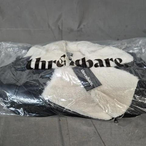 THREADBARE AVIATOR JACKET WITH BORG COLLAR – UK 14, BLACK