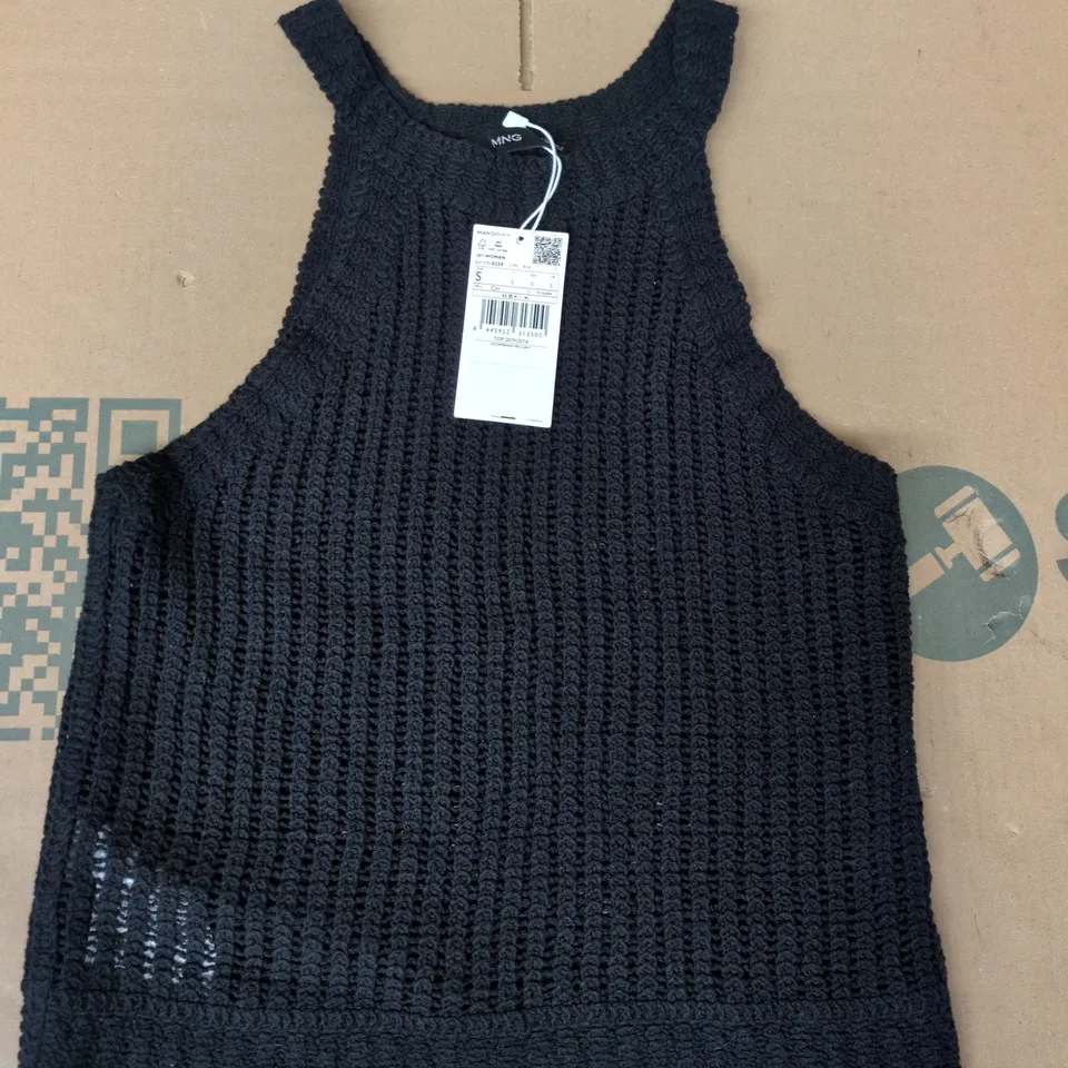 MANGO SLEEVELESS KNIT HALTER TOP IN BLACK SIZE SMALL