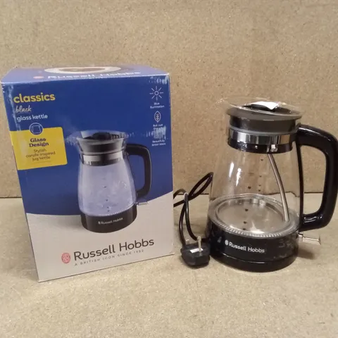 BOXED RUSSELL HOBBS CLASSIC 26080 JUG KETTLE - BLACK & GLASS