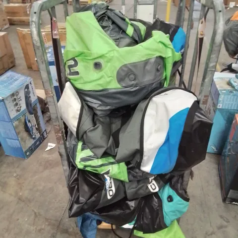 CAGE OF UNTESTED ASSORTED INFLATABLE KAYAKS AND ACCESSORIES