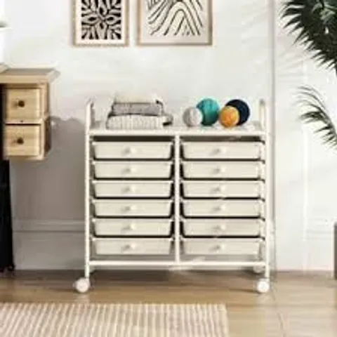 COSTWAY STORAGE ROLLING CART WITH DRAWER AND LARGE COUNTERTOP SIDE HANDLES-WHITE