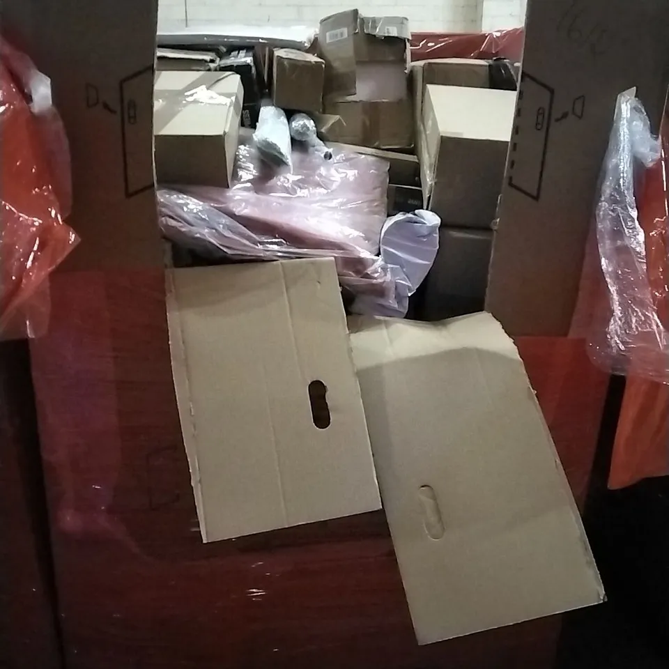 PALLET OF HOUSEHOLD ITEMS TO INCLUDE CAST IRON TORTILLA PRESS,CORK YOGA MAT,FOOD PROCESSOR AND OTHER ASSORTED ITEMS...