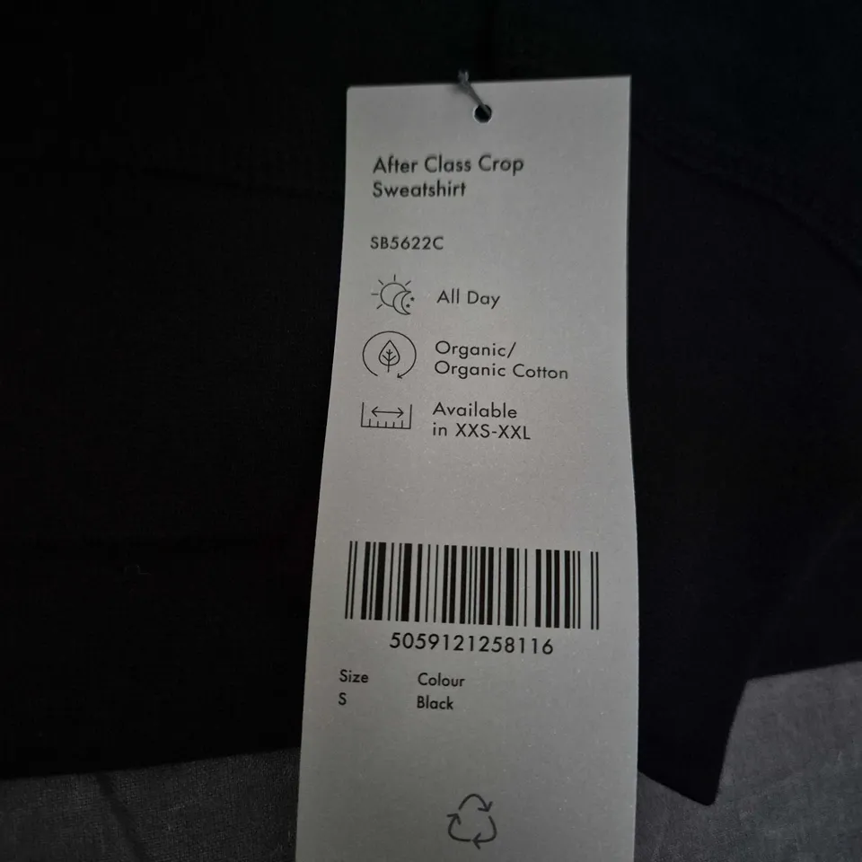 SWEATY BETTY AFTER CLASS CROP SWEATSHIRT – BLACK, UK SIZE S