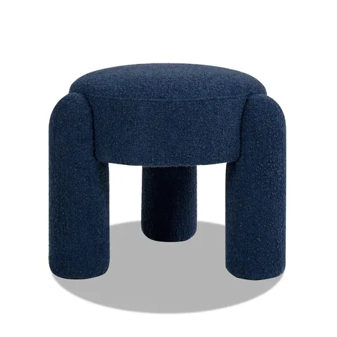 BOXED JENNIFER TAYLOR HUGO 20.5" ROUND FULLY UPHOLSTERED OTTOMAN, CERULEAN BLUE BOUCLÉ (1 BOX)