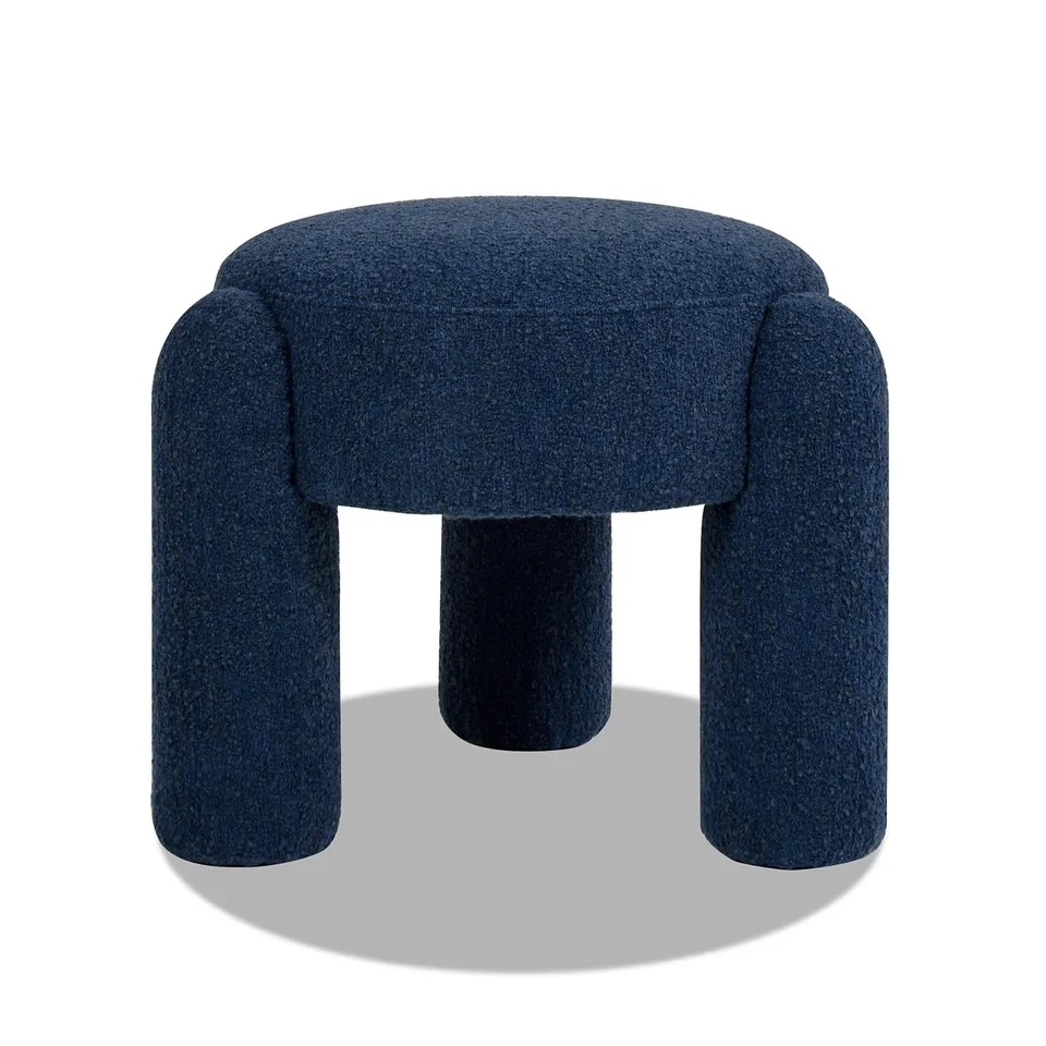 BOXED JENNIFER TAYLOR HUGO 20.5" ROUND FULLY UPHOLSTERED OTTOMAN, CERULEAN BLUE BOUCLÉ (1 BOX)