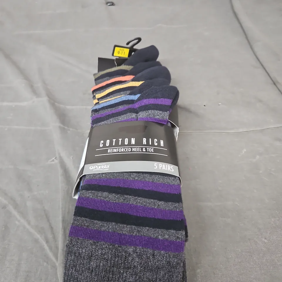 COTTON RICH SOCKS – 5 PAIRS, REINFORCED HEEL & TOE - SIZE 9-11