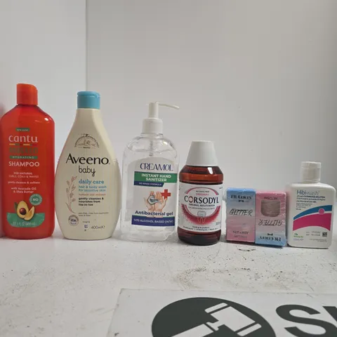 TOTE OF APPROXIMATELY 10 ASSORTED ITEMS INCLUDING HIBIWASH, CORSODYL ORIGINAL MOUTHWASH AND CREAMOL INSTANT HAND SANITIZER