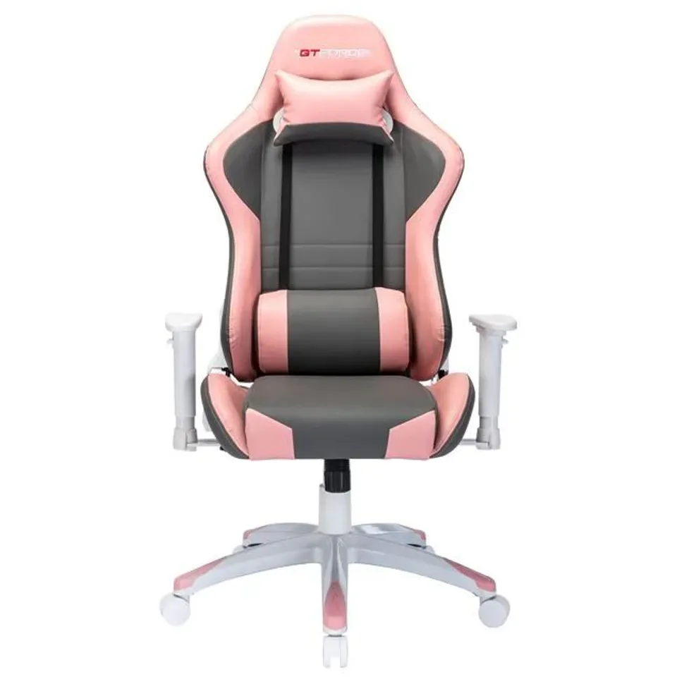 BOXED DESIGNER GT FORCE PRO GT LEATHER RACING SPORTS OFFICE CHAIR IN WHITE & PINK