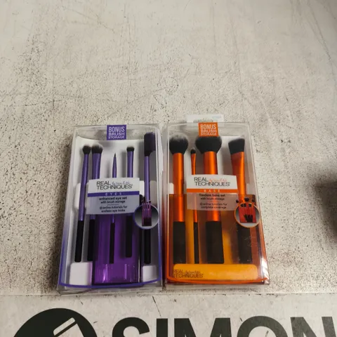 REAL TECHNIQUES MAKE-UP BRUSH SETS (EYE & BASE) - 2-PACK, PURPLE & ORANGE