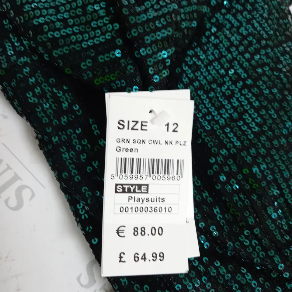 QUIZ GREEN SEQUIN PLAYSUIT SIZE 12