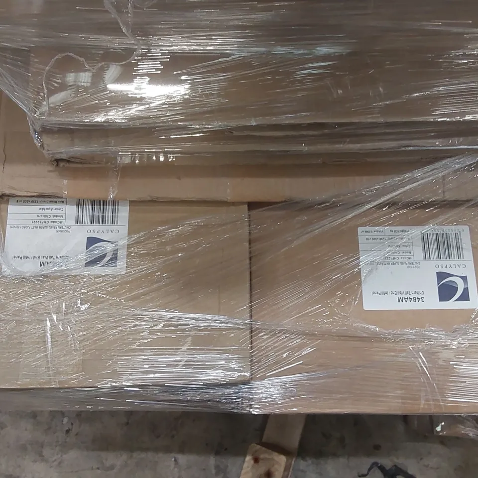 PALLET CONTAINING A LARGE QUANTITY OF ASSORTED BATHROOM FURNITURE PARTS INCLUDING: TALL WALL END/INFIL PANELS, VANITY CARCASSES,  VANITY DRAWER FRONT ECT